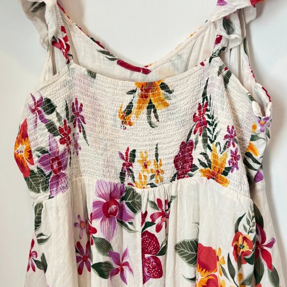 Old Navy Floral Ruffle Smocked Neutral Boho Lined Tropical Dress Size 2XL- b87 - Picture 14 of 16